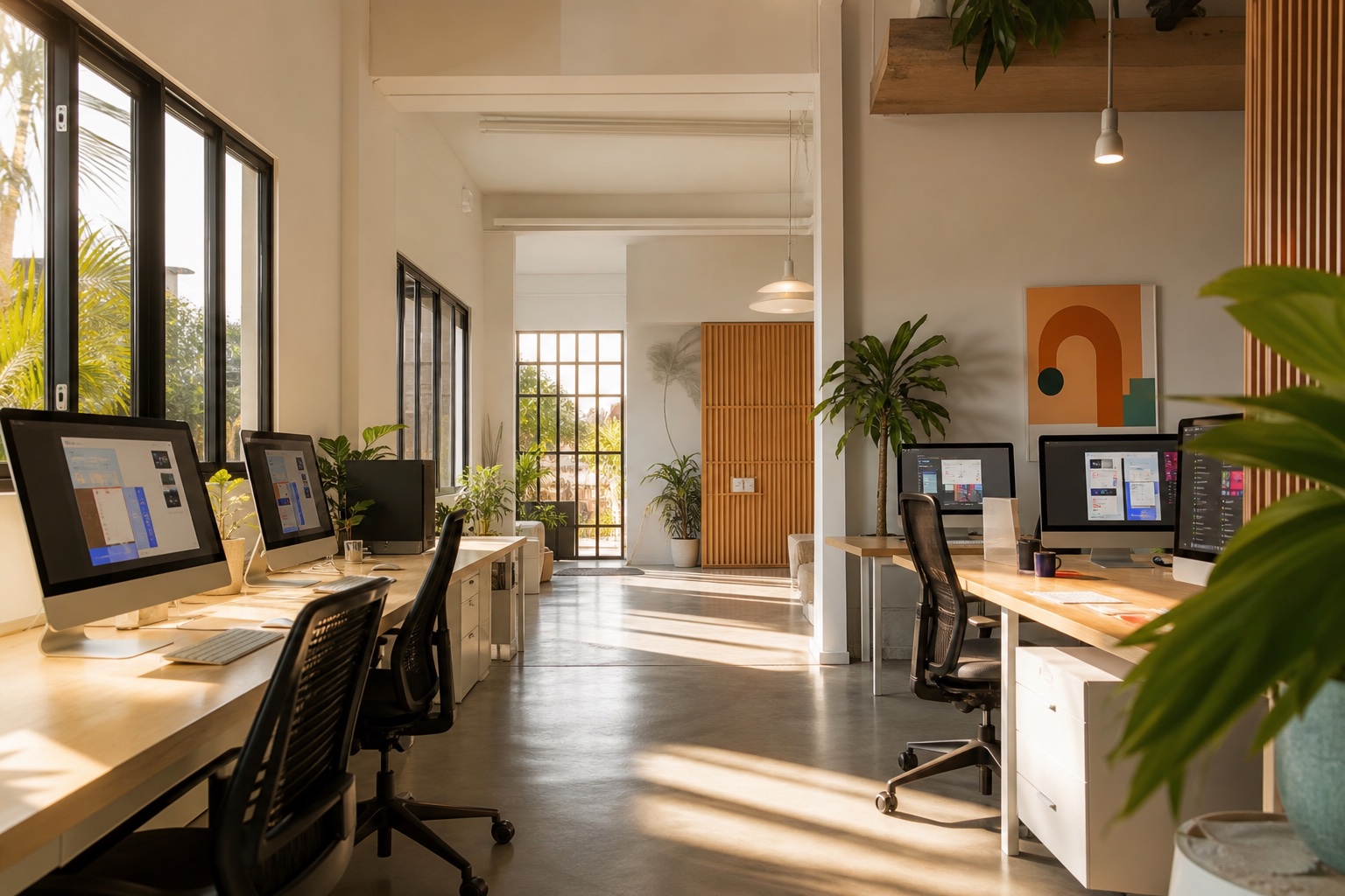 Modern software studio workspace
